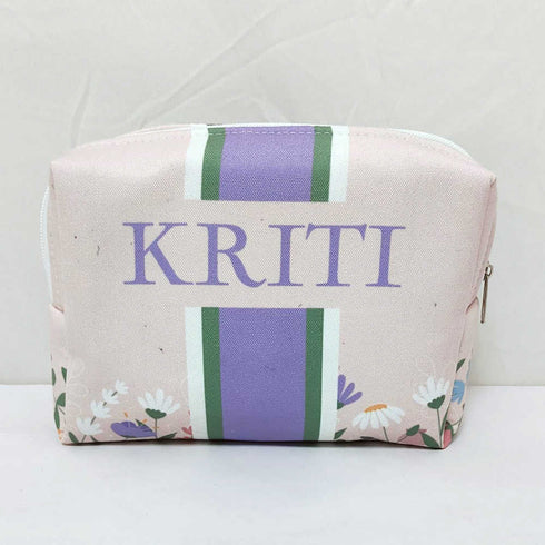 Personalised Purple Stripes Floral Printed Box Pouch